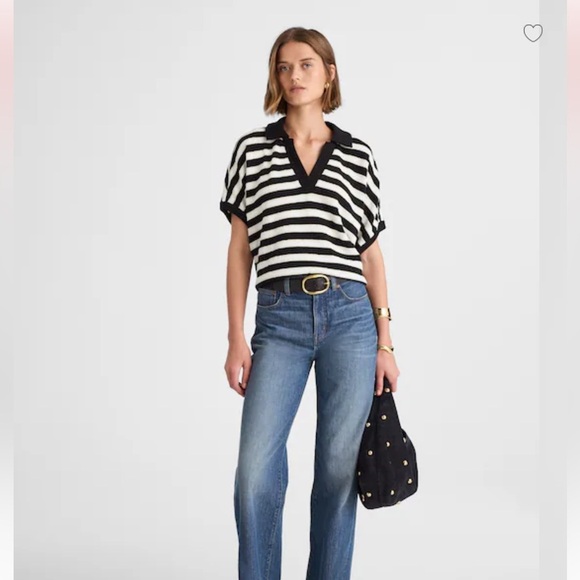 Madewell // EUC Relaxed V-Neck Polo Shirt in Stripe - Picture 3 of 7